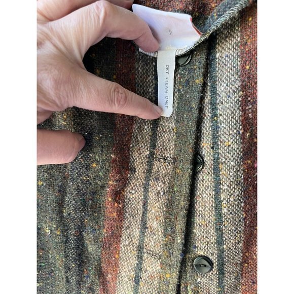 Vintage A Line Midi Wool Blend Long Skirt Jacket Set Sweet Apple Olive Striped - Picture 8 of 13